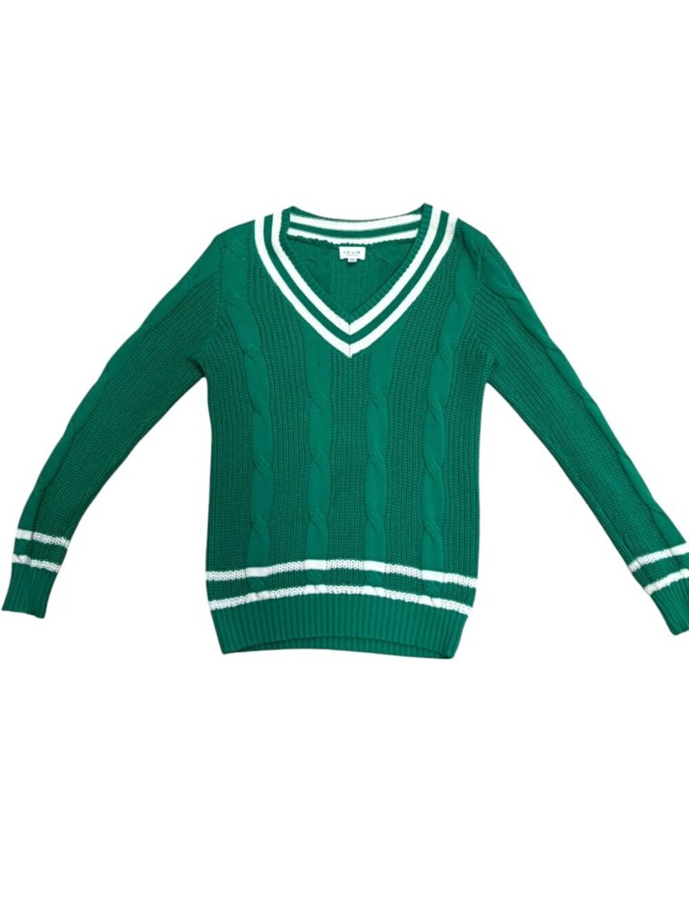 NWOT Le Lis Collection Green Cable Knit Varsity V-Neck Sweater XS